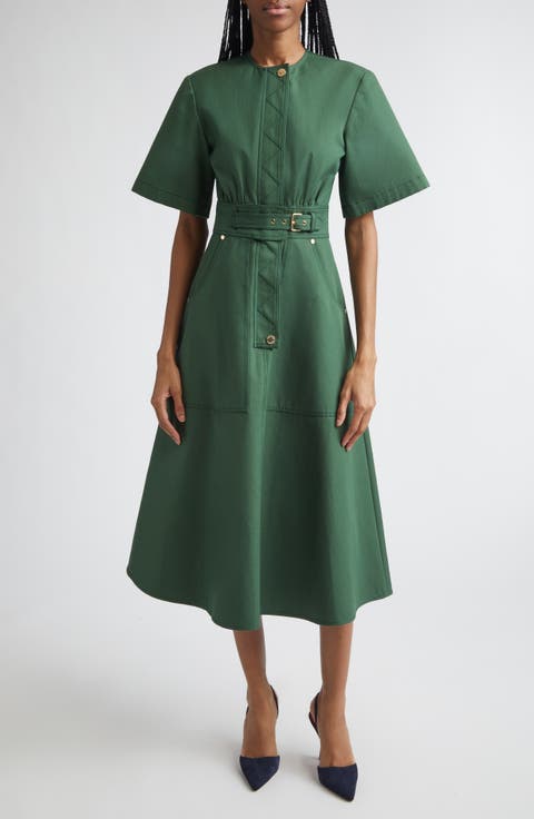 Cotton Gabardine A-Line Midi Dress