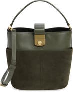 Veronica Beard Small Crest Lock Leather Bucket Bag