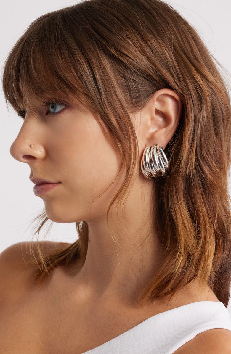 Open Edit Ridge Hoop Earrings, Alternate, color, Silver