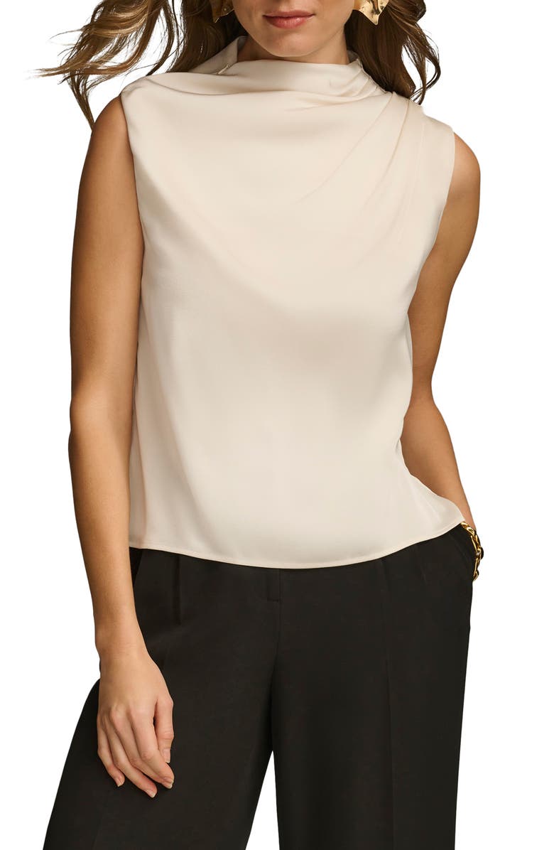 Donna Karan New York Draped Sleeveless Matte Satin Top, Main, color, Cream