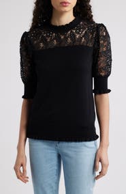 Elie Tahari The Felicity Lace Panel Sweater