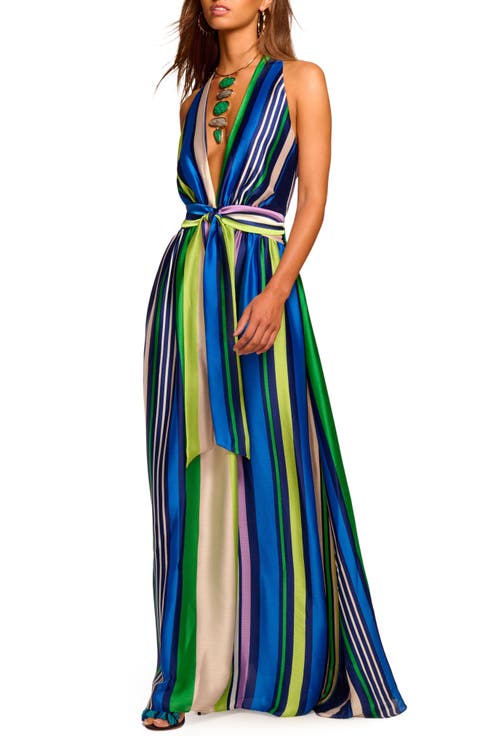 Kamil Stripe Sleeveless Satin Maxi Dress