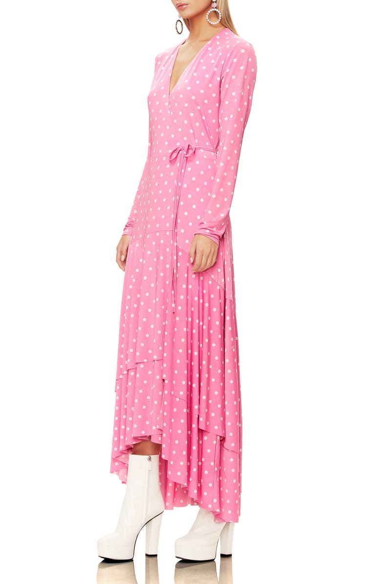 AFRM Elodie Ruffle Hem Long Sleeve Wrap High/Low Dress, Alternate, color, 