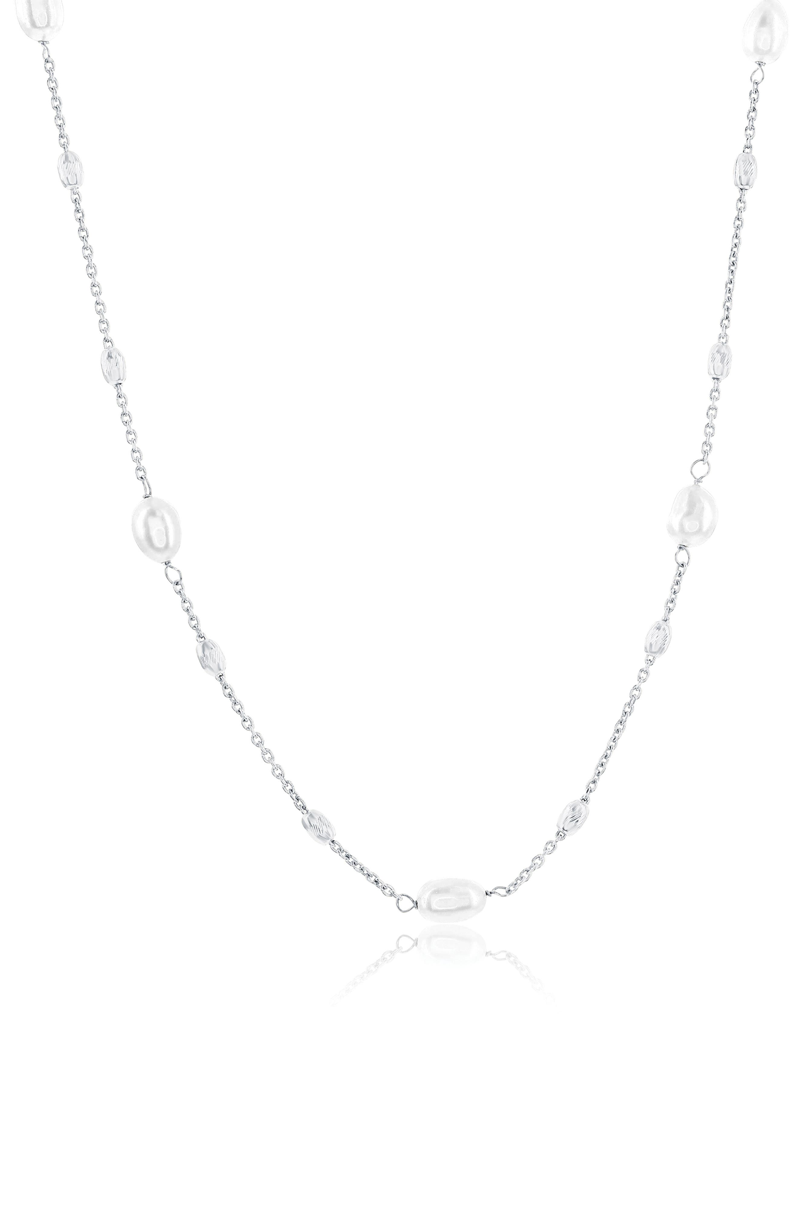 SIMONA Freshwater Pearl & Bead Station Chain Necklace