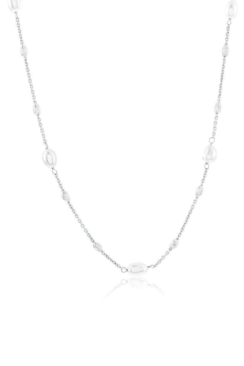 Freshwater Pearl & Bead Station Chain Necklace, Main, color, SILVER