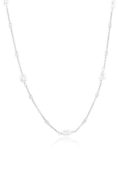 Freshwater Pearl & Bead Station Chain Necklace
