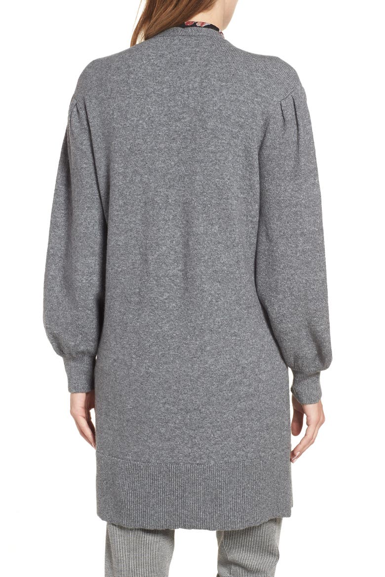 Drama Bubble Sleeve Cotton Blend Cardigan, Alternate, color, MEDIUM HEATHER GREY