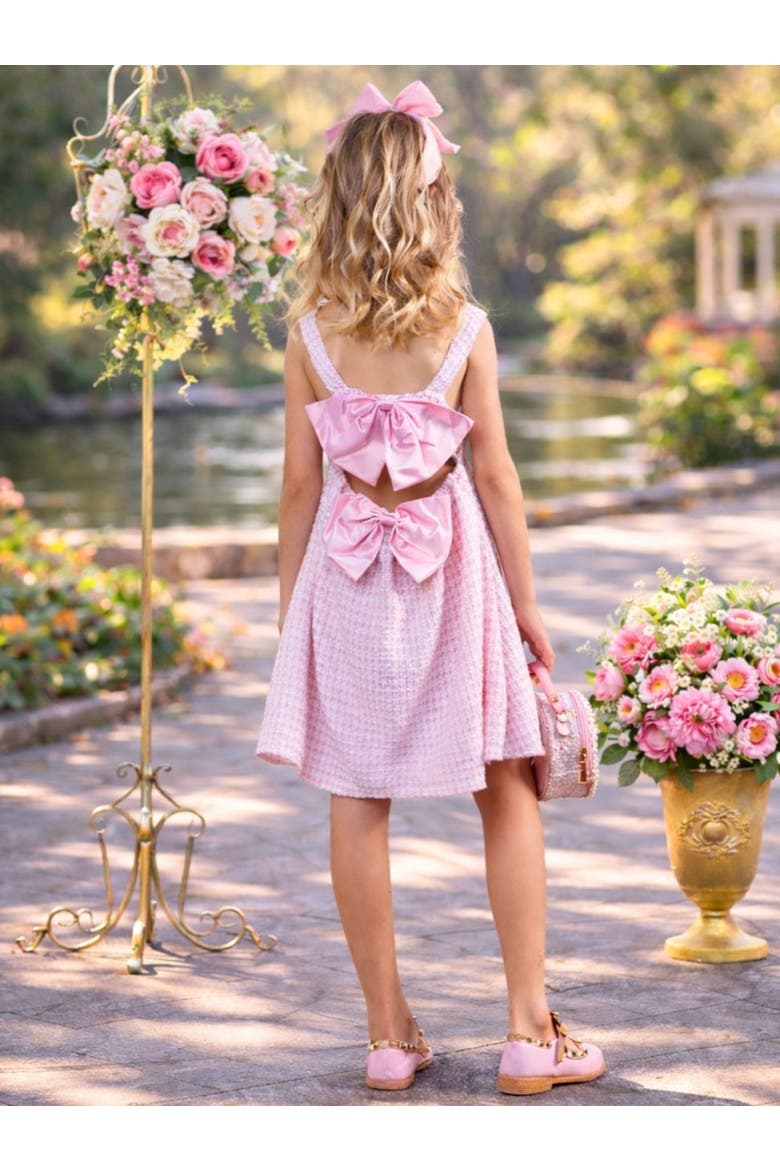 Charm Double Bow Spring Dress, Alternate, color, Pink