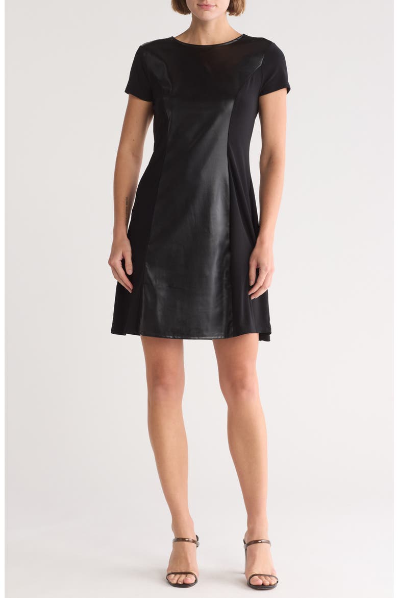 Faux Leather A-Line Dress, Main, color, BLACK