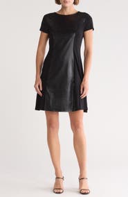 TASH AND SOPHIE Faux Leather A-Line Dress