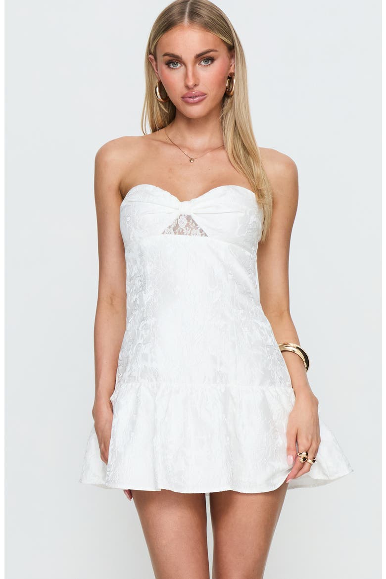 Aubriana Jacquard Strapless Minidress, Alternate, color, WHITE