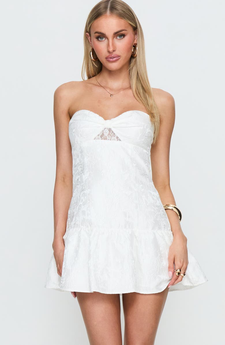 Princess Polly Aubriana Jacquard Strapless Minidress, Alternate, color, White