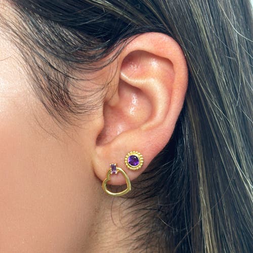 The Lovery Fine Jewelry Baguette Amethyst Open Heart Earrings In Purple