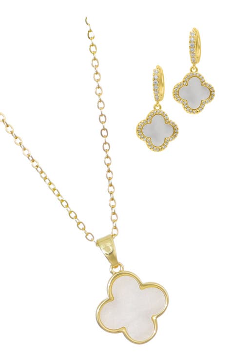 Clover Drop Huggie Hoop Earrings & Pendant Necklace Set