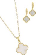 Adornia Clover Drop Huggie Hoop Earrings & Pendant Necklace Set