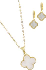 Adornia Clover Drop Huggie Hoop Earrings & Pendant Necklace Set