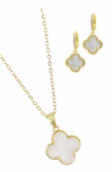 Clover Drop Huggie Hoop Earrings & Pendant Necklace Set