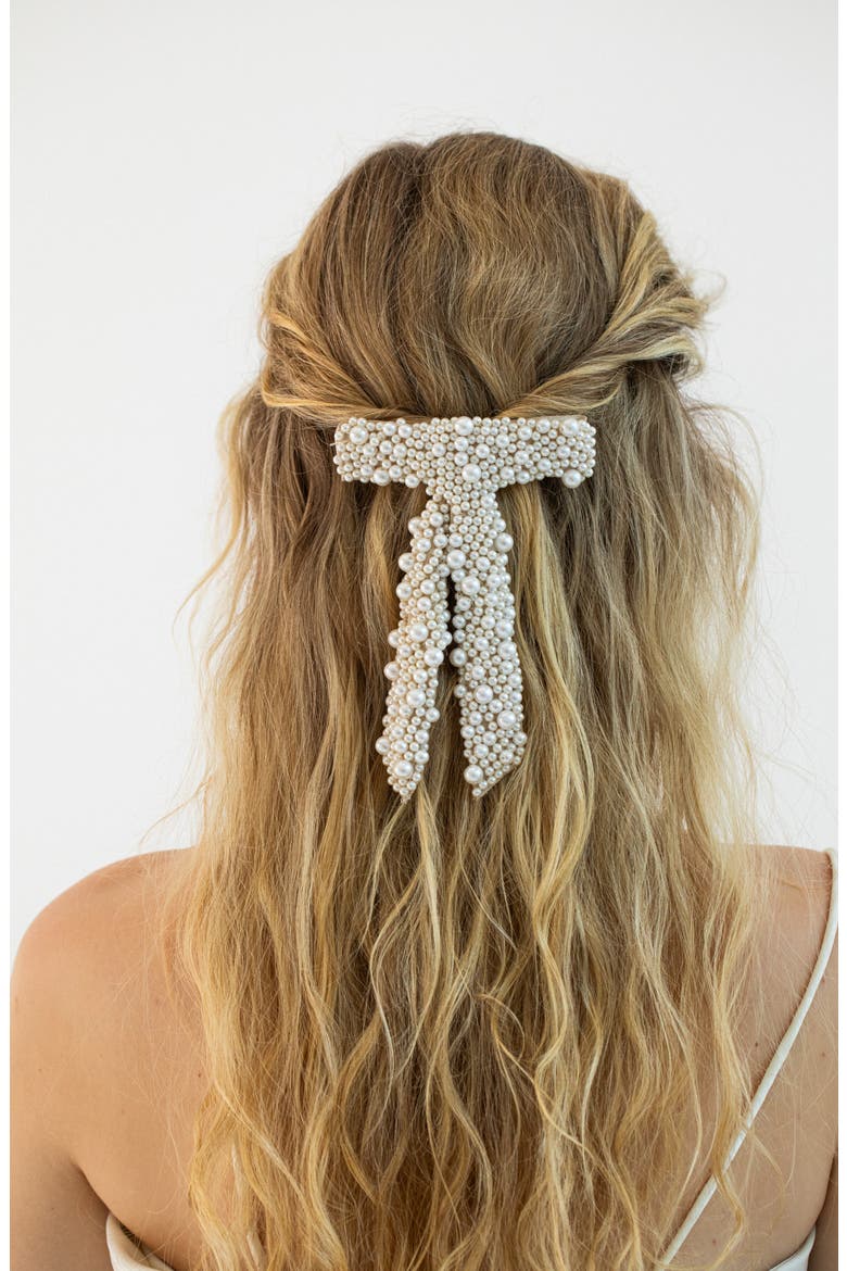 Donna Faux Pearl Bow Barrette, Alternate, color, PEARL