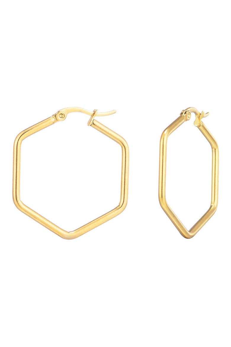 Tarnish Resistant Hexagon Hoop Earrings, Alternate, color, GOLD
