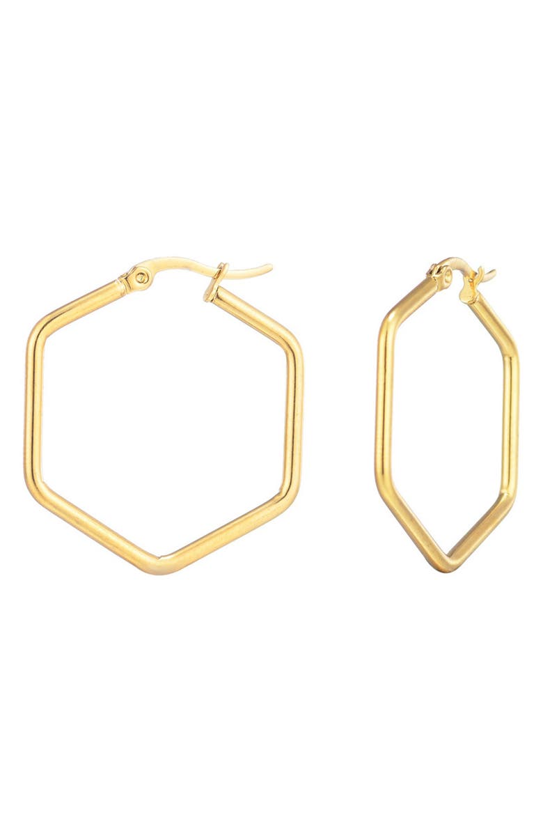 Adornia Tarnish Resistant Hexagon Hoop Earrings, Alternate, color, Gold