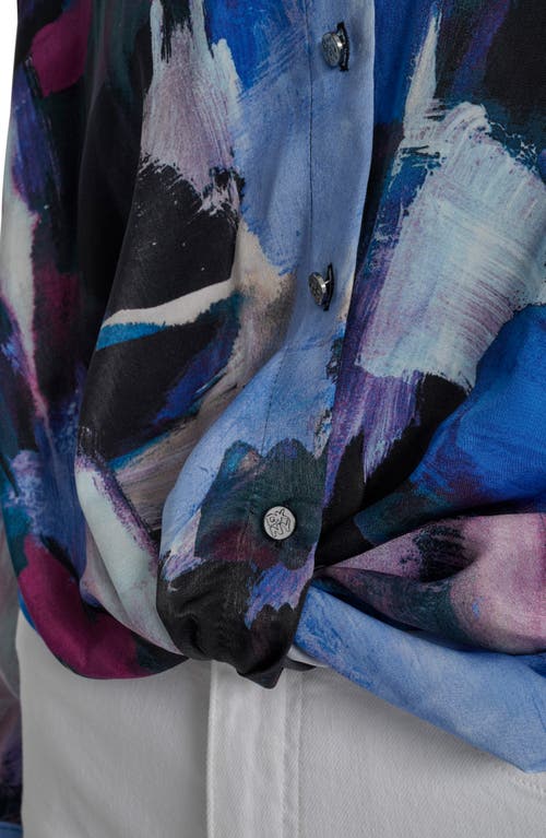 Dkny Printed Satin Button-up Shirt In Blue