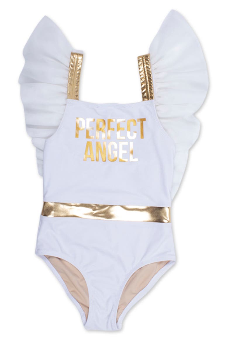 Kids' Beach Angel Ruffle One-Piece Swimsuit, Main, color, WHITE