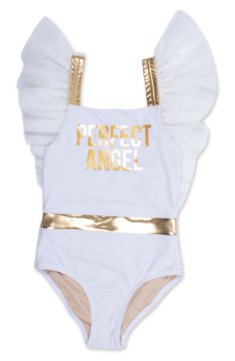 Shade Critters Kids' Beach Angel Ruffle One-Piece Swimsuit, Main, color, White