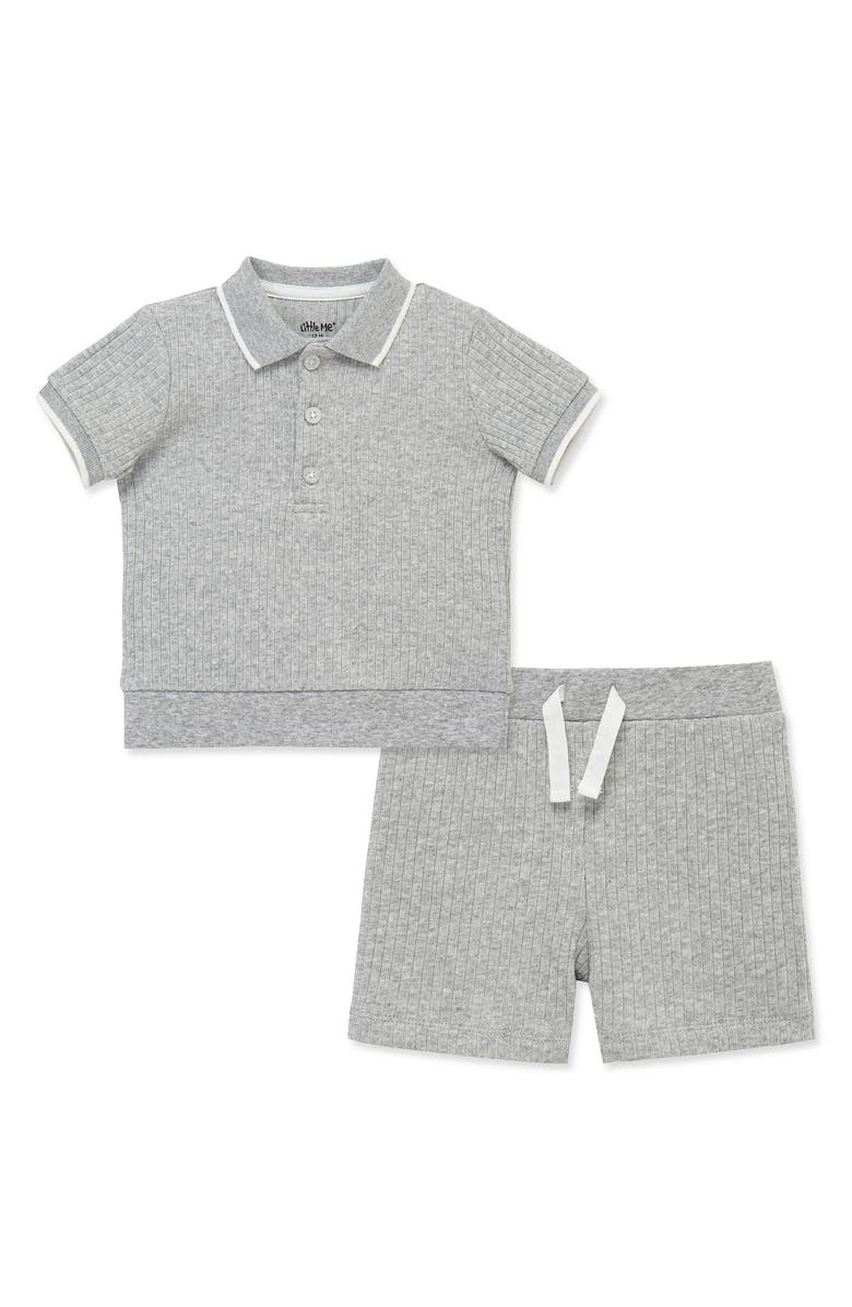 Little Me Rib Polo & Shorts Set, Main, color, Grey