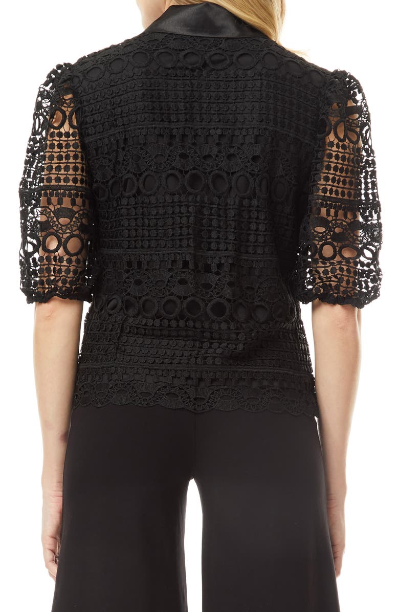 BY DESIGN Brianna Lace Puff Sleeve Button-Up Top, Alternate, color, Black