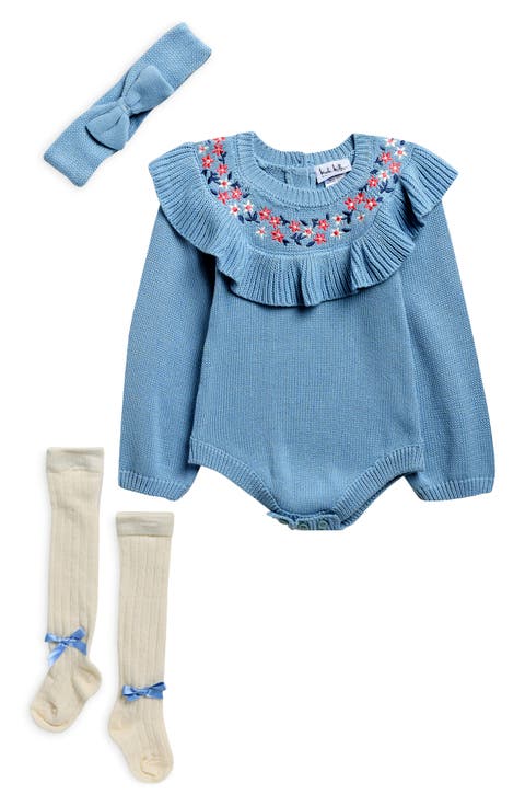 Sweater Knit Bodysuit, Socks & Headband Set (Baby)