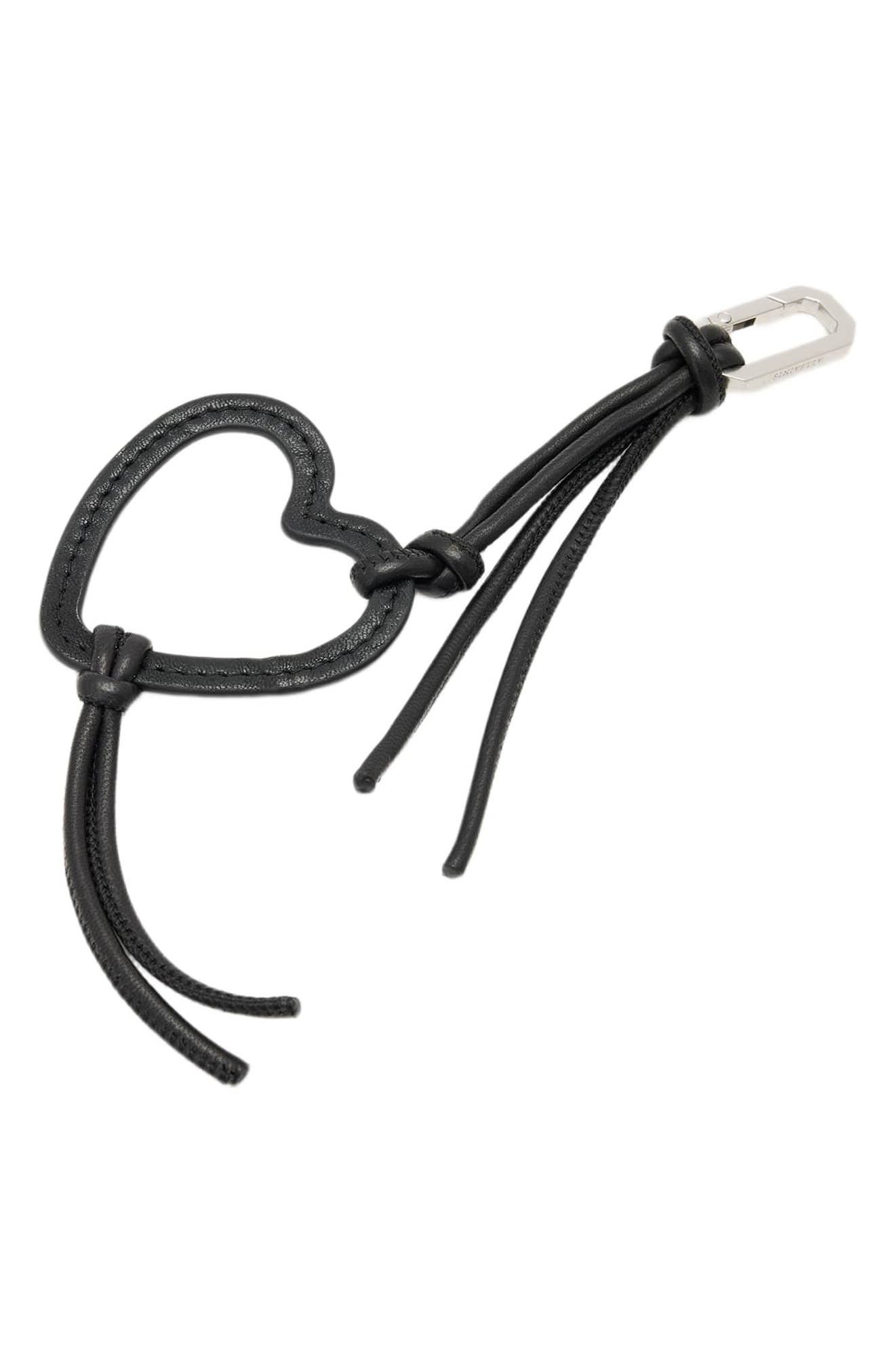 Heart Leather Bag Charm, Alternate, color, BLACK