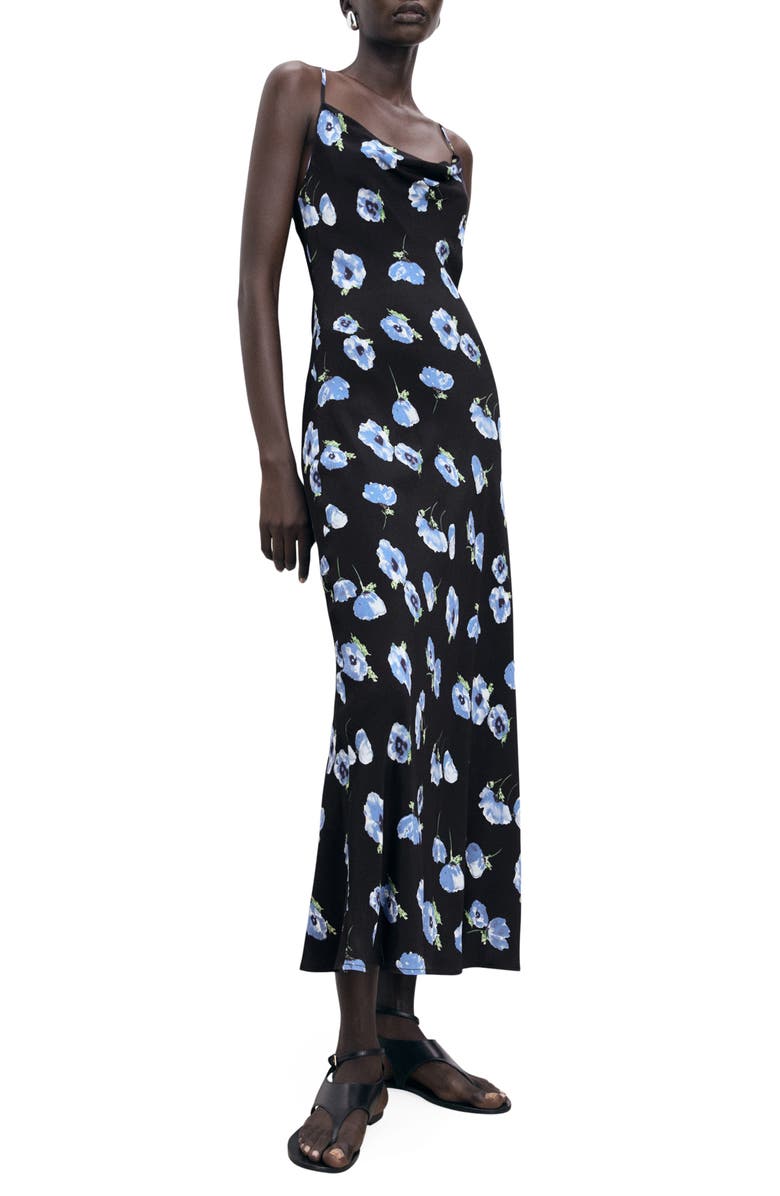 MANGO Kendal Print Cowl Neck Crepe Slipdress, Main, color, Black