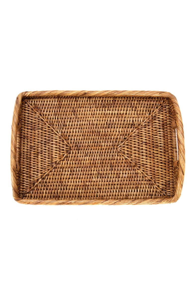 Artifacts Rattan Rectangular Serving Tray With High Handles, Alternate, color, Honey Brown