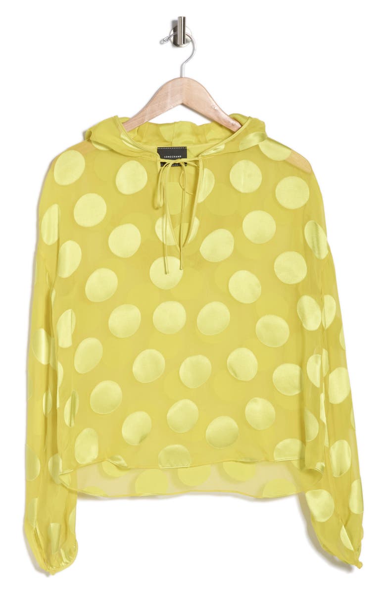 Longchamp Hooded Long Sleeve Silk Blend Chiffon Top, Alternate, color, Lemon