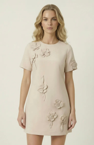 Modenaire Floral Appliqué Mini Shift Dress