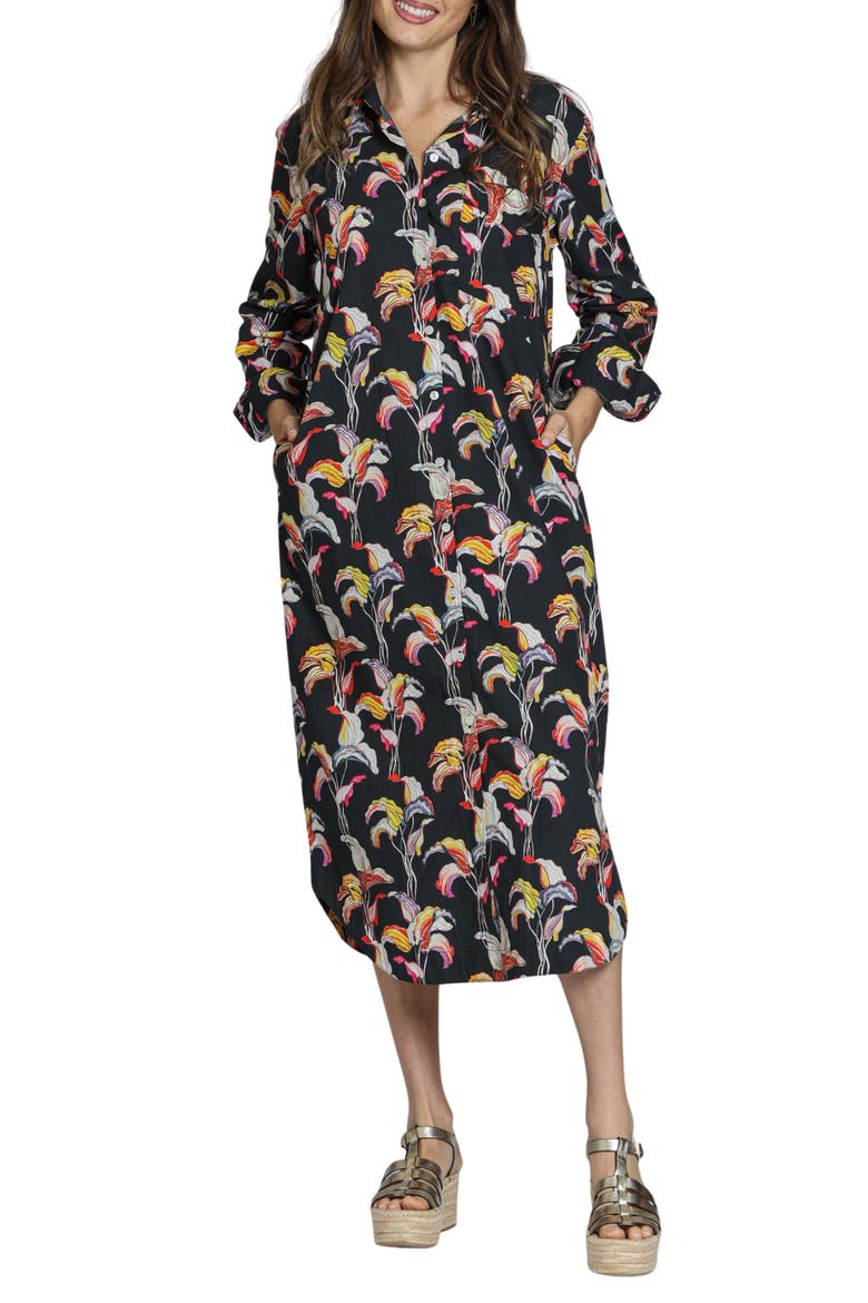 Printed Long Sleeve Cotton Shirtdress, Main, color, BLACK MULTI