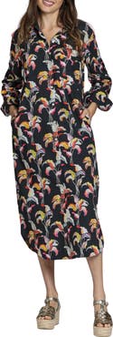 APNY Printed Long Sleeve Cotton Shirtdress