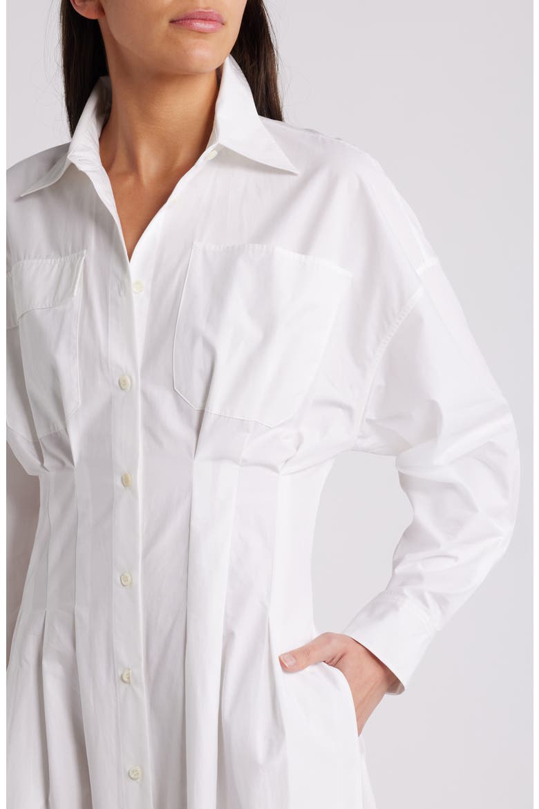 Nipped Long Sleeve Twill Maxi Dress, Alternate, color, WHITE