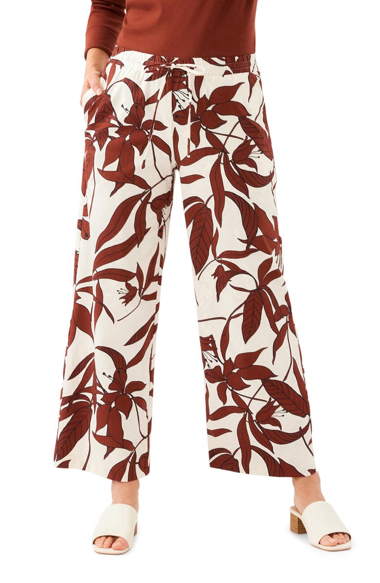 Karen Kane Floral Print Stretch Cotton Drawstring Wide Leg Pants, Main, color, Print