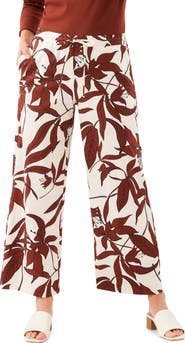 Karen Kane Floral Print Stretch Cotton Drawstring Wide Leg Pants