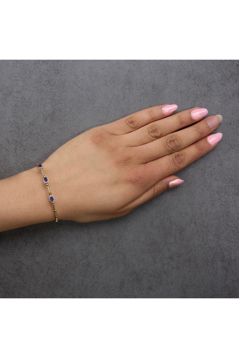 18K Yellow Gold Purple Amethyst and 1/3 Cttw Diamond Halo Station Bracelet, Alternate, color, Yellow Gold