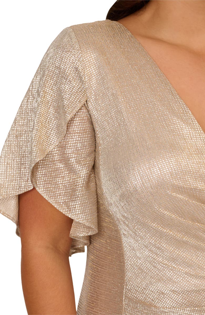 Adrianna Papell Metallic Flutter Knit Mermaid Gown, Alternate, color, 