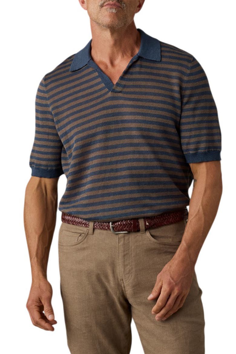Stripe Linen Sweater Polo, Main, color, NAVY CEDAR STRIPE