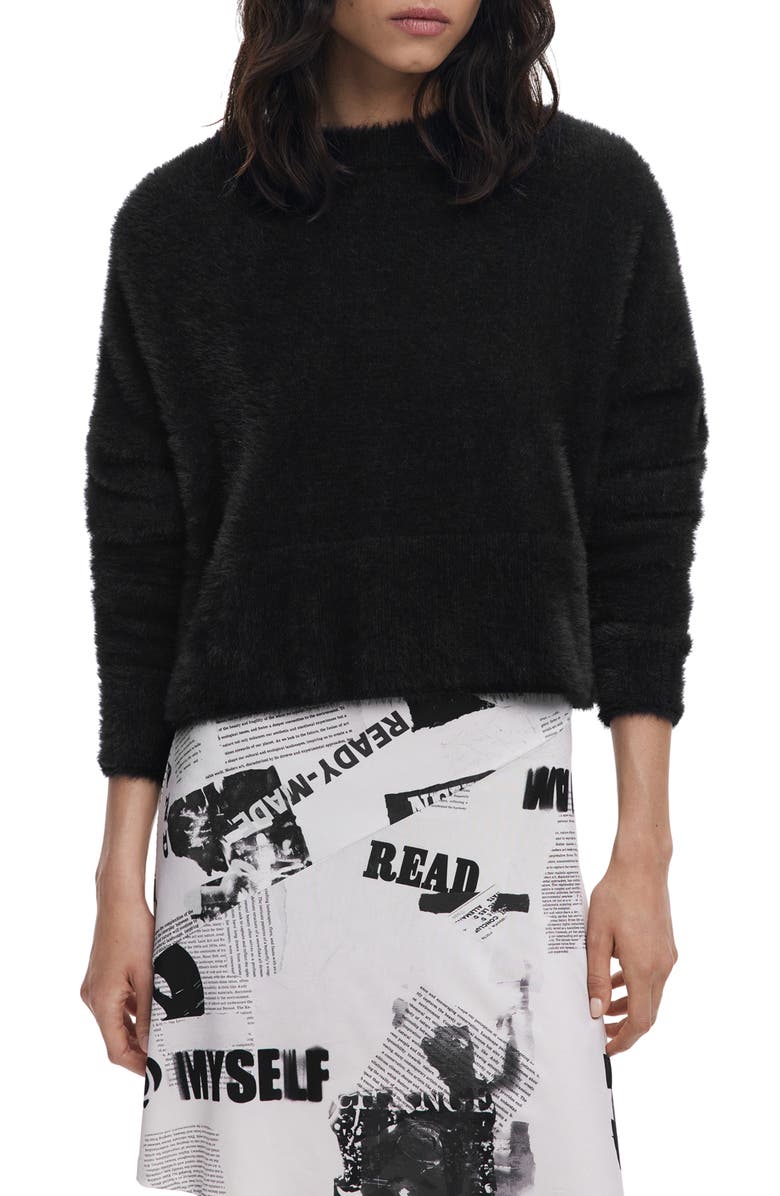 Desigual Mixed Media Asymmetric Dress, Main, color, Black