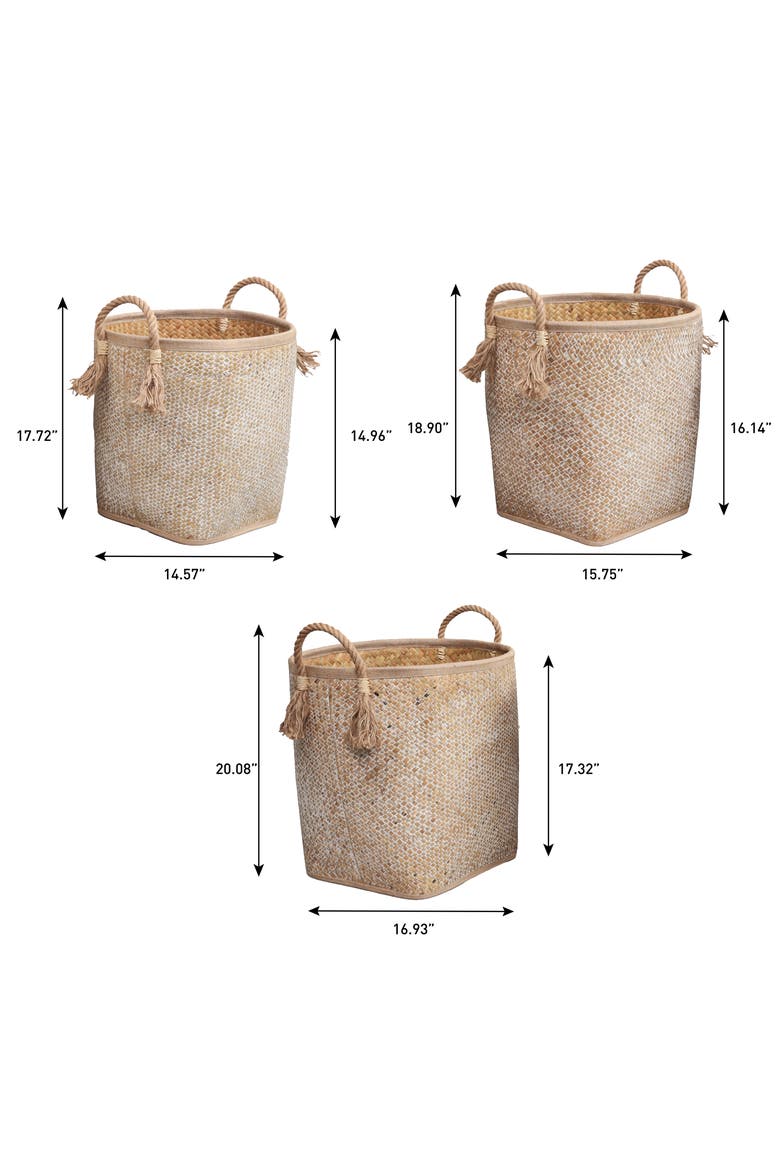 Celia Handwoven Palm Leaf Nesting Storage Baskets with Rope Handles, Alternate, color, Natural/White
