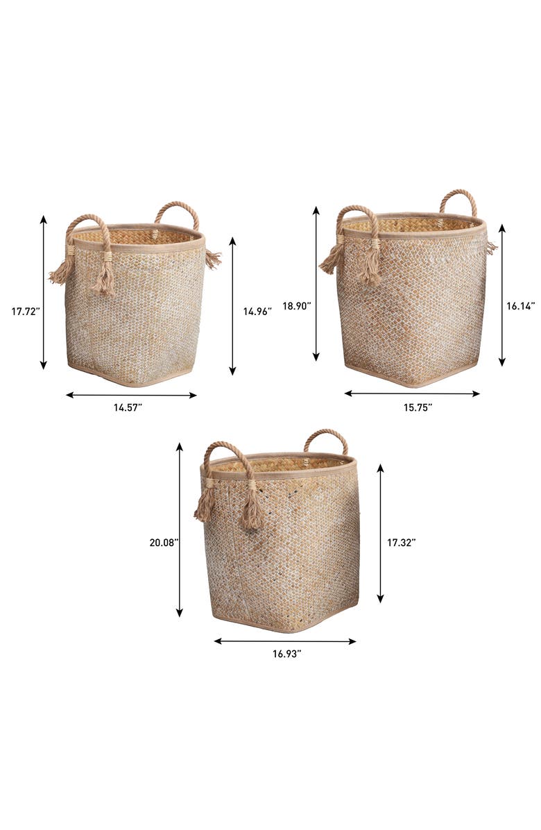 HAPPIMESS Celia Handwoven Palm Leaf Nesting Storage Baskets with Rope Handles, Alternate, color, Natural/White