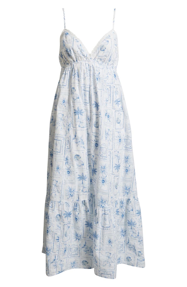 BP. Ruffle Hem Cotton Maxi Dress, Alternate, color, White- Blue Vacation Stamp