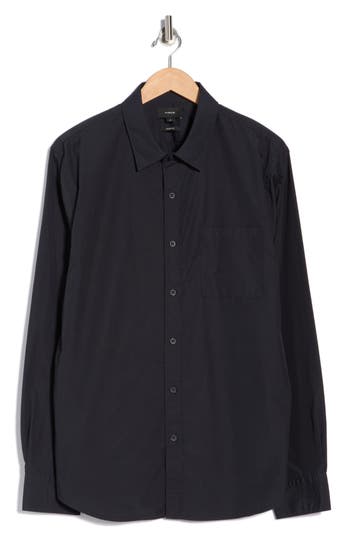 Vince Poplin Long Sleeve Classic Fit Button-up Shirt In Black