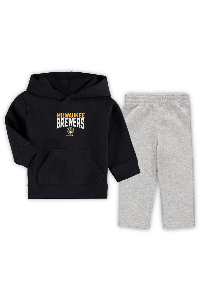 Outerstuff Infant Navy/Heathered Gray Milwaukee Brewers Fan Flare Fleece Hoodie and Pants Set, Main, color,