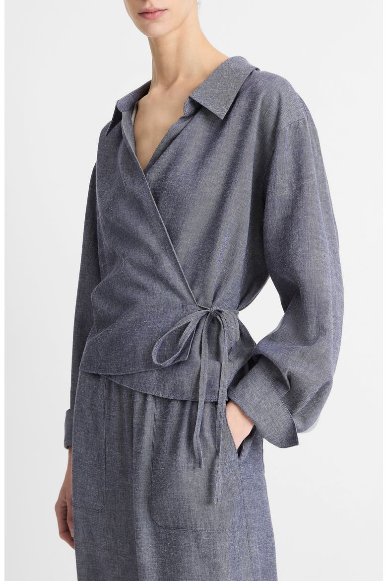 Long Sleeve Wrap Top, Alternate, color, MID INDIGO